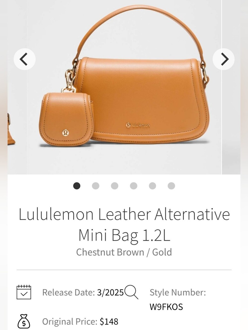 NWT Lululemon Cactus Leather Mini Bag Chestnut/Gold 1.2L